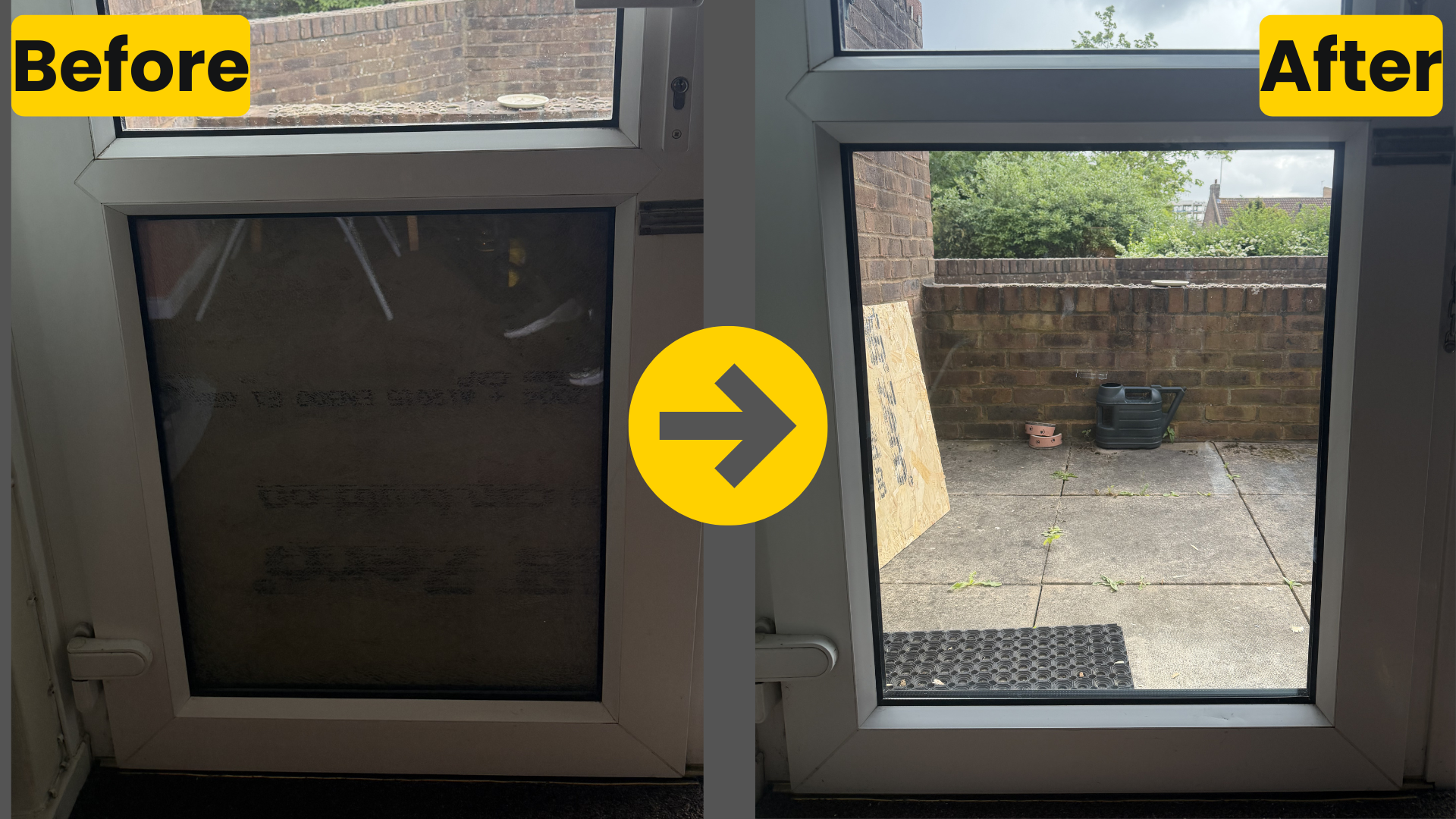 Smashed double glazing replacement in Swanley - before and after sealed unit replacement by we fix windows south east