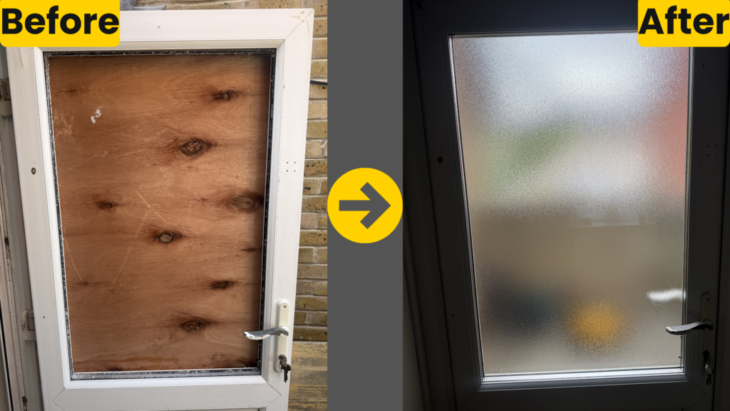 shattered double glazing replacement in Dartford - before and after window repair