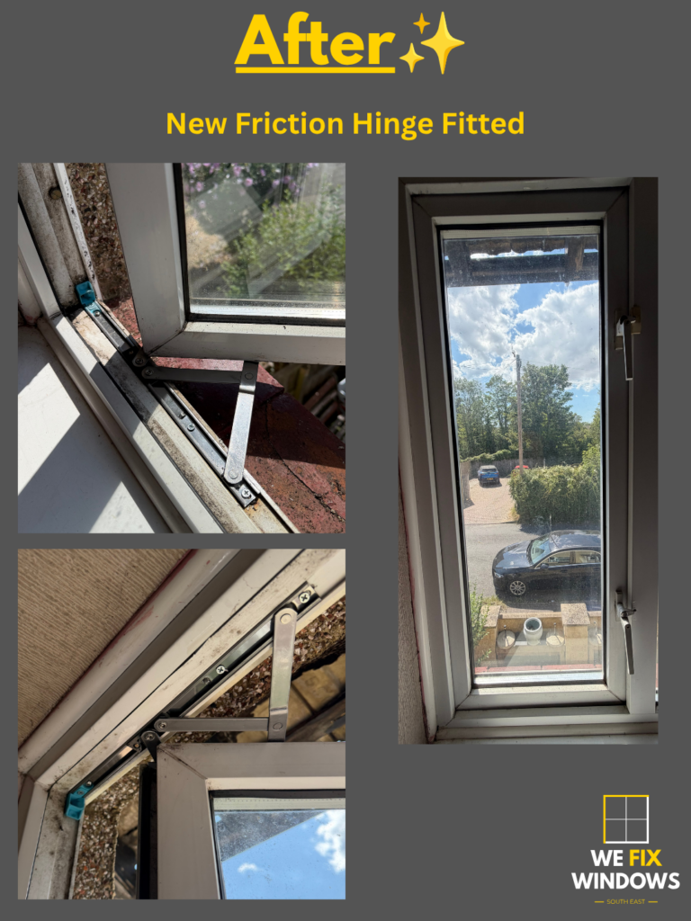 After photo of a new replaced window hinge