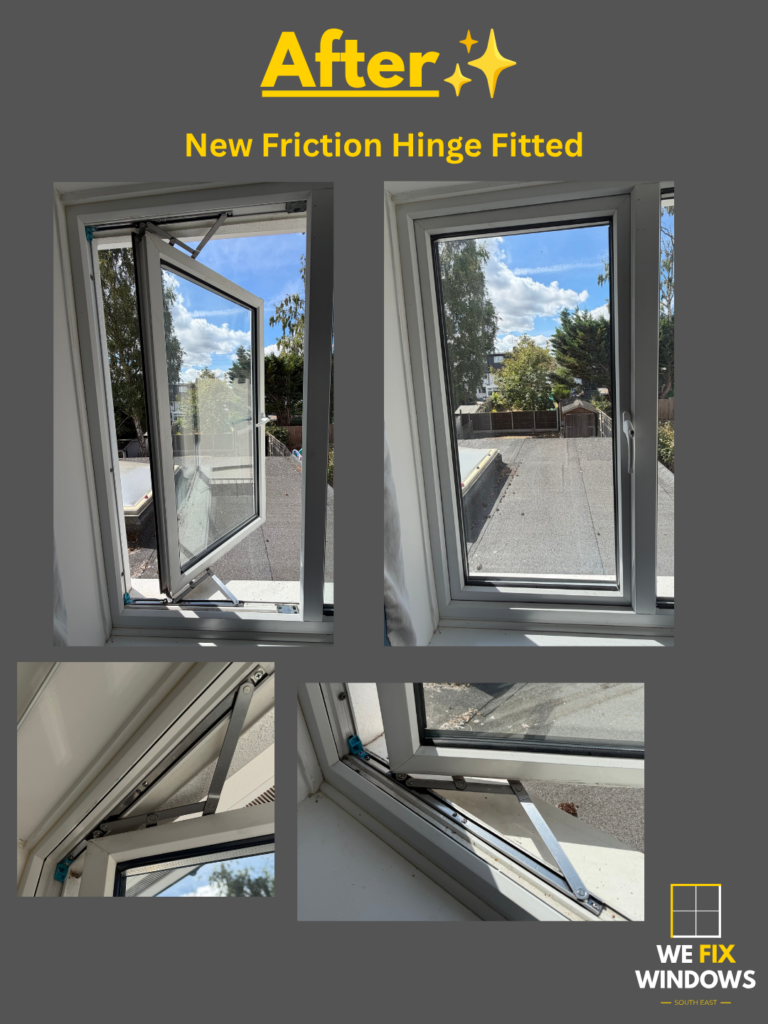 After photo of a new replaced window hinge