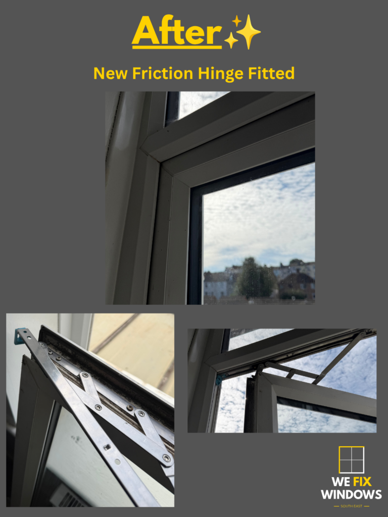 After photo of a new replaced window hinge