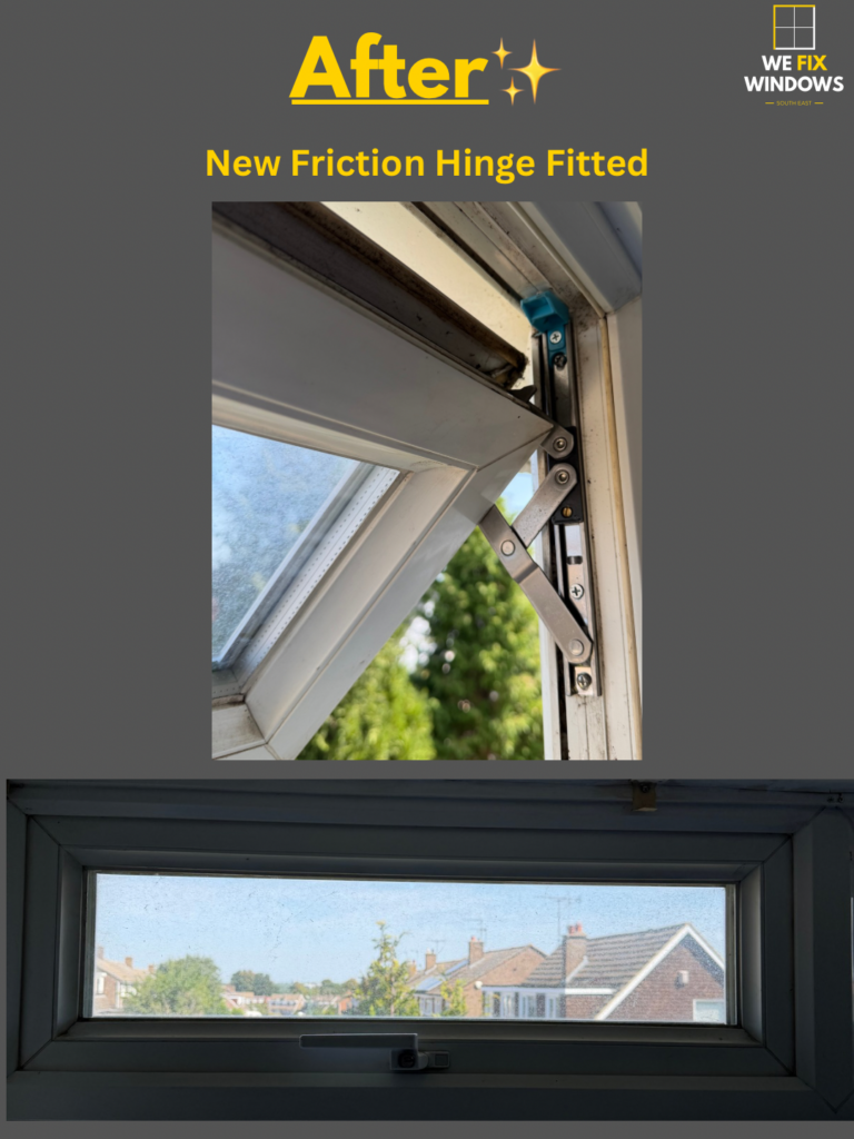 After photo of a new replaced window hinge