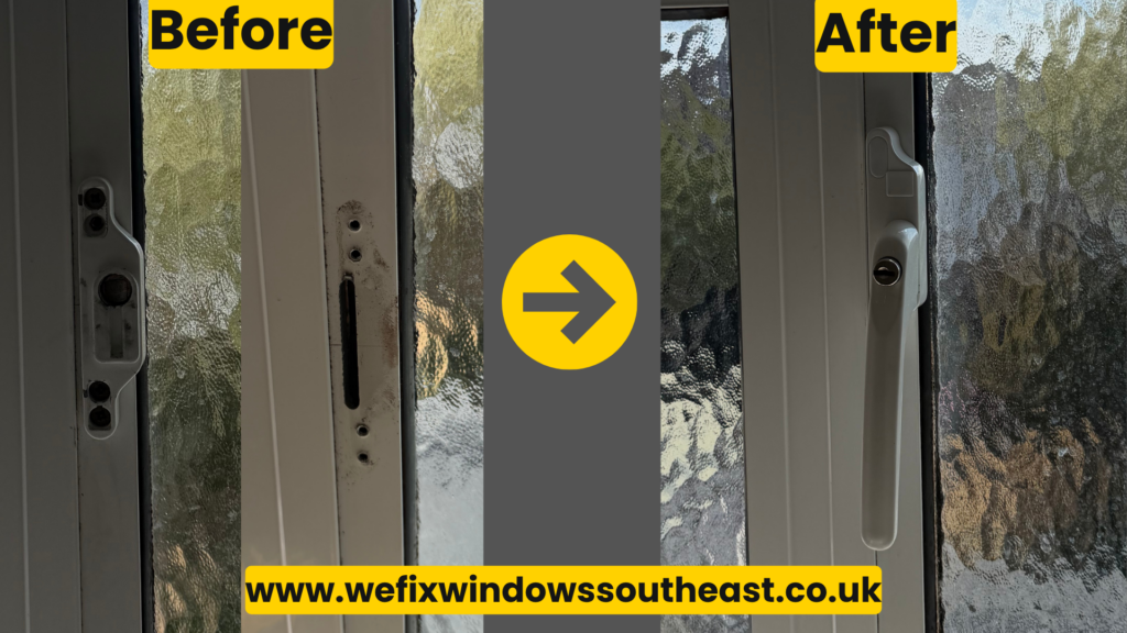 Before and after broken window handle replacement