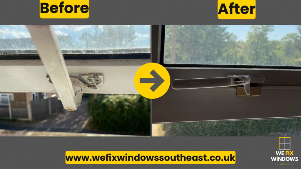 Before and after broken window handle replacement